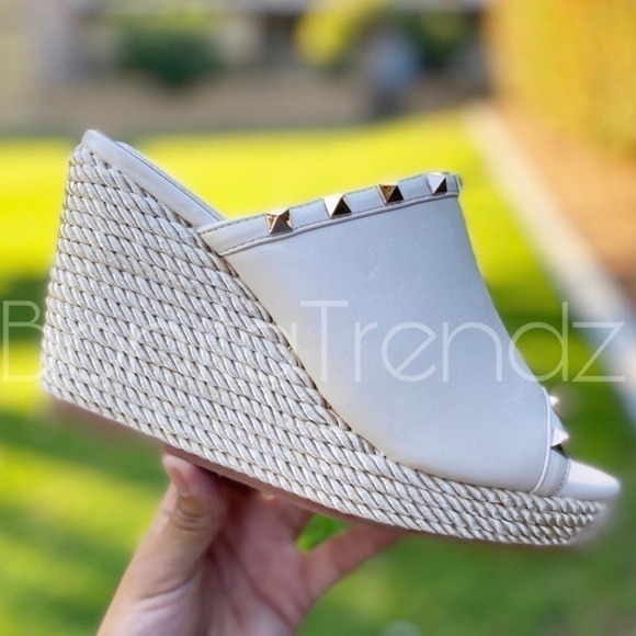 Melon Red Rockstud Rope Espadrilles Wedges Sandals - Picture 10 of 10